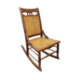 Wooden Rocking Chair with Cane Back and Seat