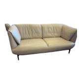 Beige Leather Sofa with Metal Legs, Made in 2019