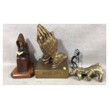 Religious decor, brass wall sitter and Native