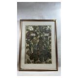 Framed vtg Thai Rubbing on Rice Paper