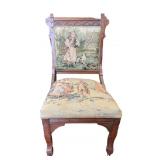 Wooden Chair With Tapestry Upholstery & Carved