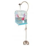 Vintage Birdcage on Cast Iron Stand w/ Dï¿½cor Items