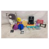Soap bars, Cleansing sponges, small bottles