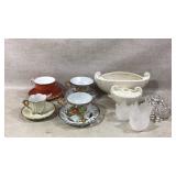 Porcelain Teacups, Saucers, and Bowl Lot