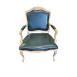 French Louis XV Style Leather Embossed Armchair