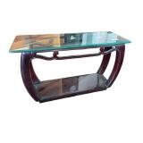 Contemporary Glass-Top Console Table w/ Wood Base
