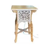 Carved Wood Side Table with Decorative Panels