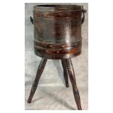 Antique Wooden Firkin Bucket with Stand