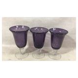 Three Purple Blown Glass Goblets, 8.25 Inches Tall
