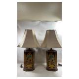 2 Fredrick copper cha cafe tea tin table lamps