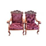 2 Victorian Claw Foot Thrown Chairs Ornate Carved