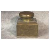 Vintage Etched Brass Inkwell