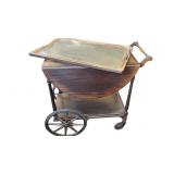 Wood And Metal Serving Cart With Glass Tray Top