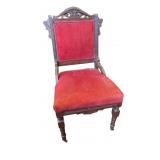 Wooden Side Chair with Red Upholstered Seat