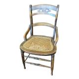 Wooden Chair with Woven Cane Seat and Cutout Back