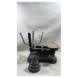Large vintage cast iron balance scale w/ weights