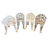 Four Cast Iron Garden Chairs, Floral Motif