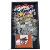 Assorted Tokens Coins Button pins & more