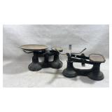 2 Vtg cast iron balance scales includes one scope