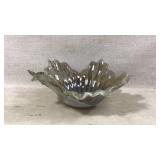 Iridescent Hand-Blown Glass Bowl With Ruffled Rim
