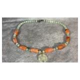 Vintage Carnelian and Green Crystal Beaded