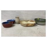 Artist Signed Stoneware Pottery Bowls, Vase