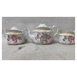 Antique Porcelain Teapot, Creamer, Sugar