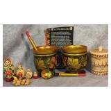 Vintage Russian Khokhloma Folk Art Dishes,