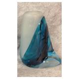 Signed Hand-blown Blue and Frosted White Glass