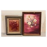 Vintage Framed Hand-Painted Floral Painting,