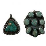 (2) NATIVE AMERICAN STERLING & TURQUOISE PENDANTS