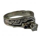 ART DECO 14k DIAMOND & SAPPHIRE WEDDING RING