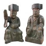 TWO ANTIQUE CARVED WOOD SITTING BUDDAH SCULPTURES