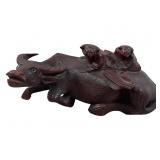 ANTIQUE CARVED ROSE WOOD CHILDREN ON WATER BUFFALO