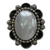 LARGE NAVAJO MOTHER OF PEARL & STERLING RING
