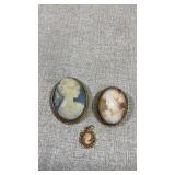 cameo pendents/brooches feature carved profiles