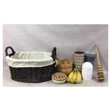 Basket, wood bowls, planters and more