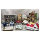 collection of holiday home decor and kitchen