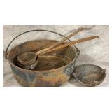 Antique Cast Iron Smelting Pot with Ladles and