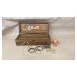 Wooden Jewelry Box, Bangle Bracelet, Brass Belt