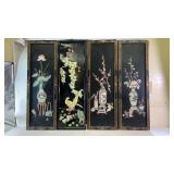 (4) Chinese black wall panels with soapstone art