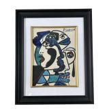 AFTER PABLO PICASSO CUBISM  WATERCOLOR ON PAPER