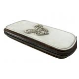 ANTIQUE IVORY AND LEATHER FRENCH CHECK BOX/WALLET