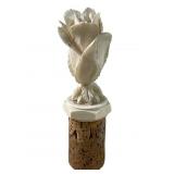 ANTIQUE HAND CARVED IVORY ROSE ON CORK