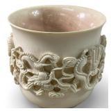 ANTIQUE CHINESE HAND CARVED IVORY LIBATION CUP