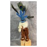 Navajo-made Kokopelli Kachina Doll with Peacock