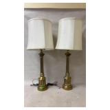 brass Corinthian column table lamps,