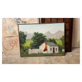 3 Large Artwork Pieces Canvas and Wood