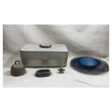 vintage aluminum fishing tackle box, likely from