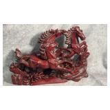 Vintage Galloping Horses Cinnabar Red Resin